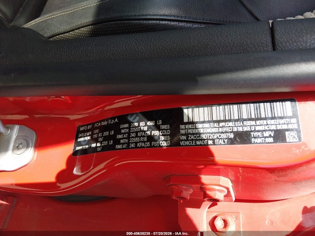 2016 Jeep Renegade Limited მანქანა იყიდება აუქციონზე, vin: ZACCJBDT2GPC69759, აუქციონის ნომერი: 45638238