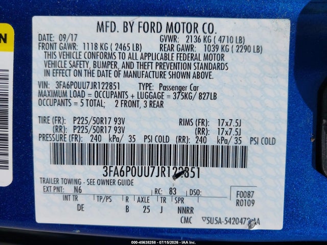 Ford Fusion Hybrid S 2018 3FA6P0UU7JR122851 Image 9