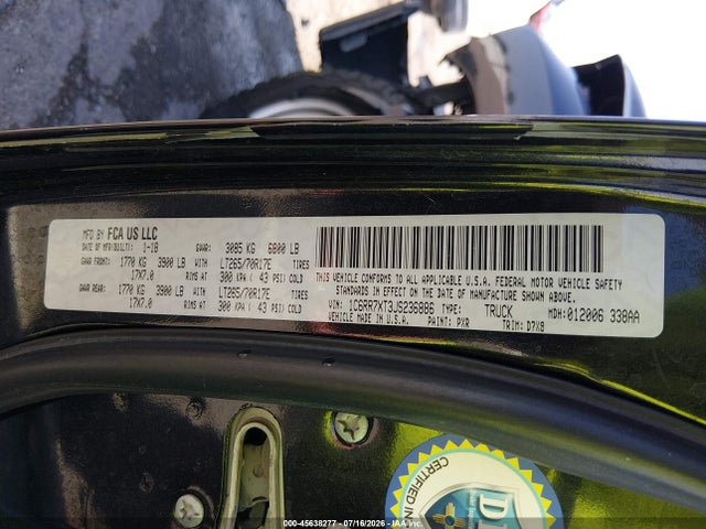 45638277 :رقم المزاد ، 1C6RR7XT3JS236886 vin ، 2018 Ram 1500 Ssv  4x4 5'7 Box مزاد بيع
