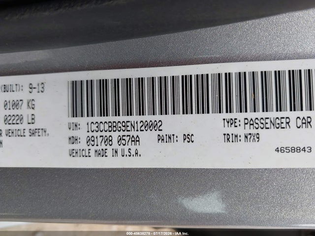 2014 Chrysler 200 Touring მანქანა იყიდება აუქციონზე, vin: 1C3CCBBG9EN120002, აუქციონის ნომერი: 45638278