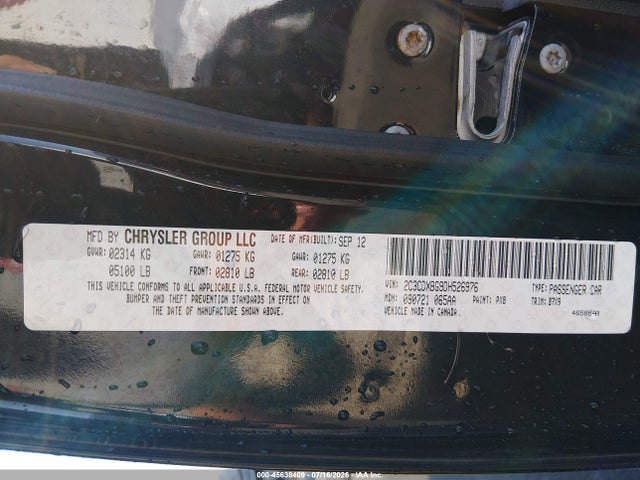 45638409 :رقم المزاد ، 2C3CDXBG9DH526976 vin ، 2013 Dodge Charger Se مزاد بيع