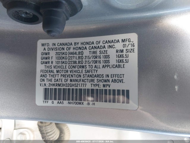 Honda CR-V LX 2016 2HKRM3H32GH521777 Image 9