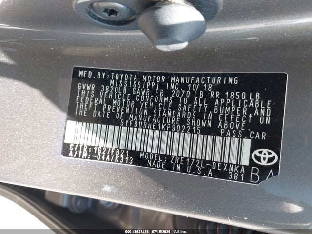 Toyota COROLLA LE 2019 5YFBURHE1KP902215 Image 9