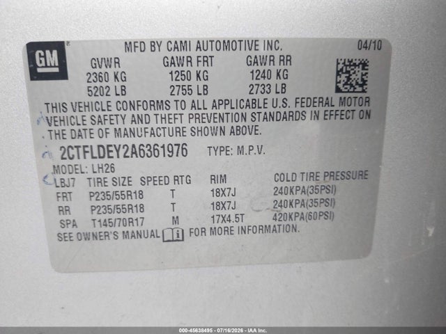 Продаж на аукціоні авто 2010 Gmc Terrain Sle-2, vin: 2CTFLDEY2A6361976, номер лоту: 45638495
