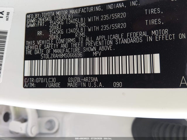 5TDLZRAH8MS066696 Toyota Highlander Xse