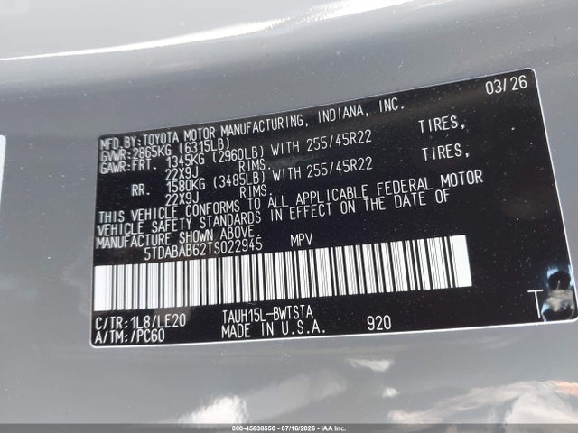 Продаж на аукціоні авто 2026 Lexus Tx 500h F Sport Performance Luxury, vin: 5TDABAB62TS022945, номер лоту: 45638550