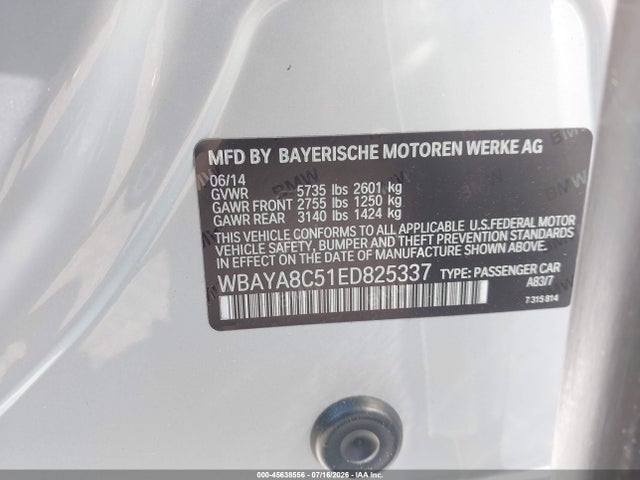 Продаж на аукціоні авто 2014 Bmw 750i, vin: WBAYA8C51ED825337, номер лоту: 45638556