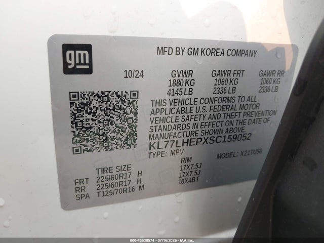 Продаж на аукціоні авто 2025 Chevrolet Trax Fwd Lt, vin: KL77LHEPXSC159052, номер лоту: 45638574