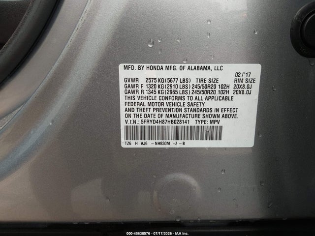 Aukcja sprzedaży 2017 Acura Mdx Advance Package, vin: 5FRYD4H87HB028141, numer aukcji: 45638576