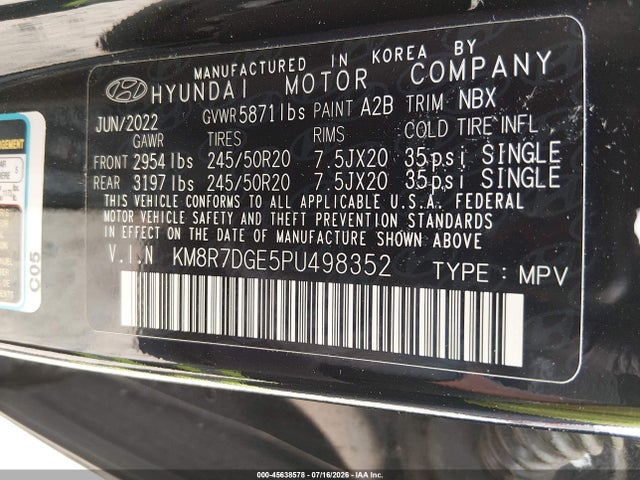 Aukcja sprzedaży 2023 Hyundai Palisade Calligraphy, vin: KM8R7DGE5PU498352, numer aukcji: 45638578