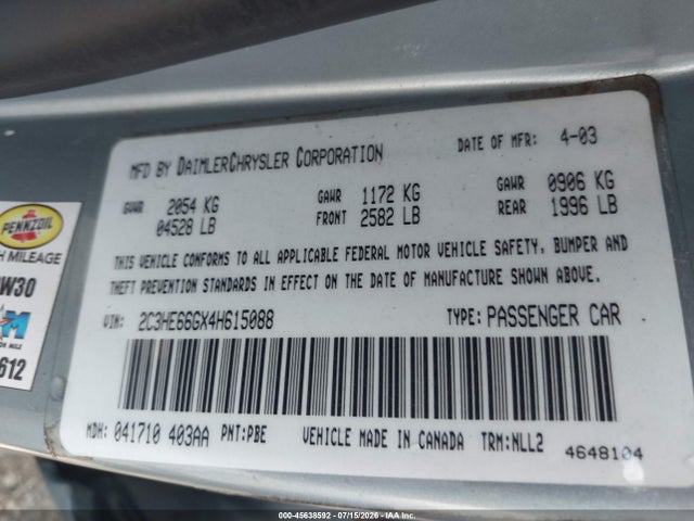 45638592 :رقم المزاد ، 2C3HE66GX4H615088 vin ، 2004 Chrysler 300m مزاد بيع