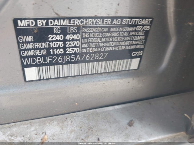 Продажа на аукционе авто 2005 Mercedes-benz E 320 Cdi, vin: WDBUF26J85A762827, номер лота: 45638594