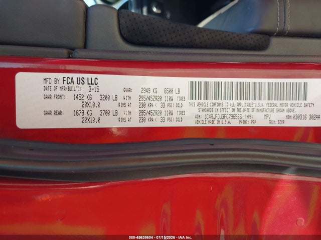 Jeep Grand Cherokee Srt 2015 1C4RJFDJ3FC796566 Image 9