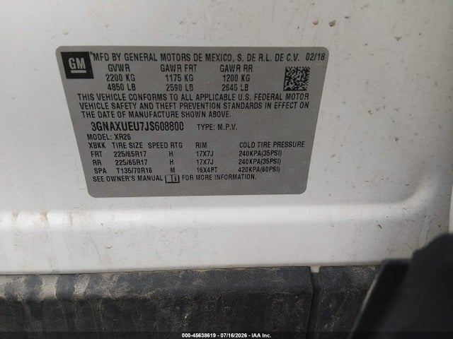 Chevrolet EQUINOX LT 2018 3GNAXUEU7JS608800 Image 9