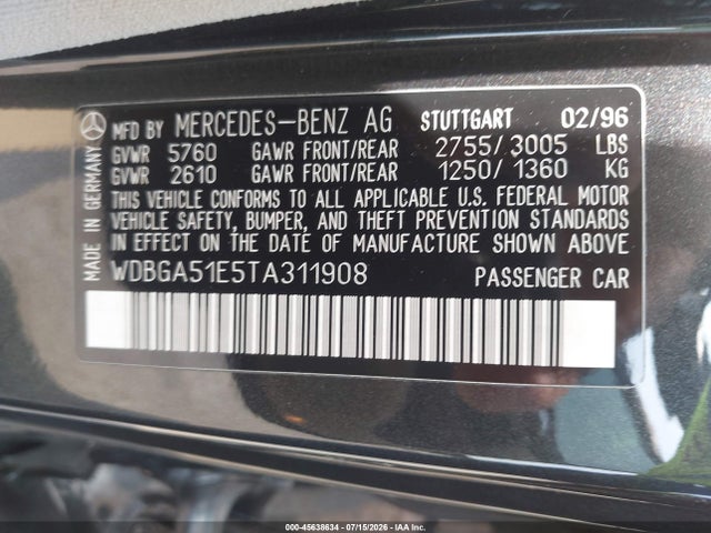 Продажа на аукционе авто 1996 Mercedes-benz S 500, vin: WDBGA51E5TA311908, номер лота: 45638634