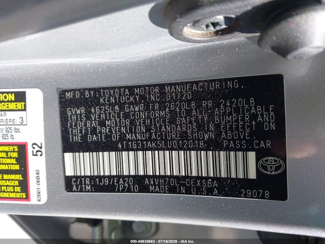 4T1G31AK5LU012018 Toyota Camry Se Hybrid