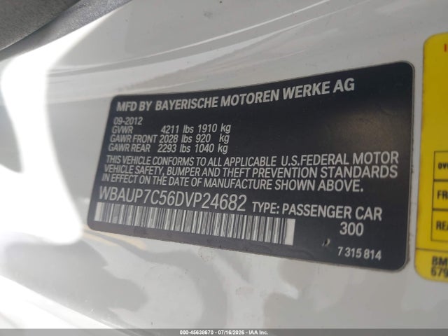 Aukcja sprzedaży 2013 Bmw 128i, vin: WBAUP7C56DVP24682, numer aukcji: 45638670