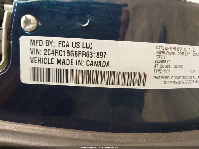 45638700 :رقم المزاد ، 2C4RC1BG6PR631897 vin ، 2023 Chrysler Pacifica Touring L مزاد بيع