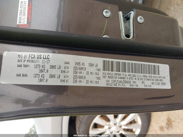 45638732 :رقم المزاد ، 1C4PJMJX0JD594243 vin ، 2018 Jeep Cherokee Overland 4x4 مزاد بيع