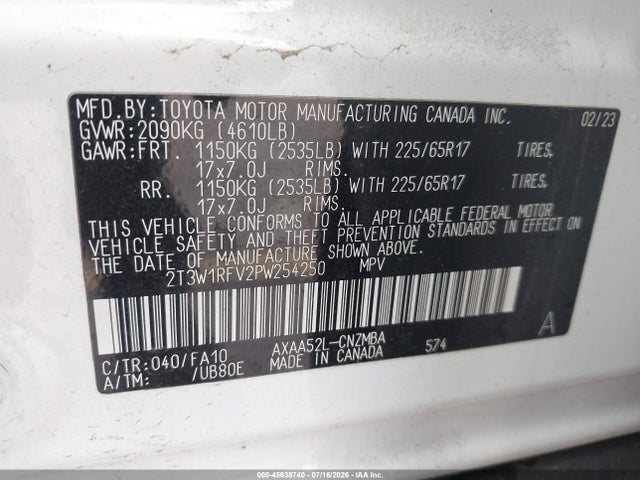 45638740 :رقم المزاد ، 2T3W1RFV2PW254250 vin ، 2023 Toyota Rav4 Xle مزاد بيع