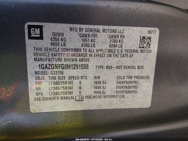 Chevrolet Express 3500 Ls 2017 1GAZGNFG8H1291558 Image 9