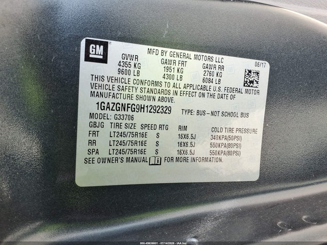 Chevrolet Express 3500 Ls 2017 1GAZGNFG9H1292329 Image 9