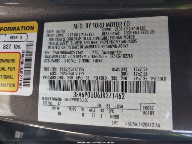Продаж на аукціоні авто 2018 Ford Fusion Hybrid S, vin: 3FA6P0UU6JR271462, номер лоту: 45638812