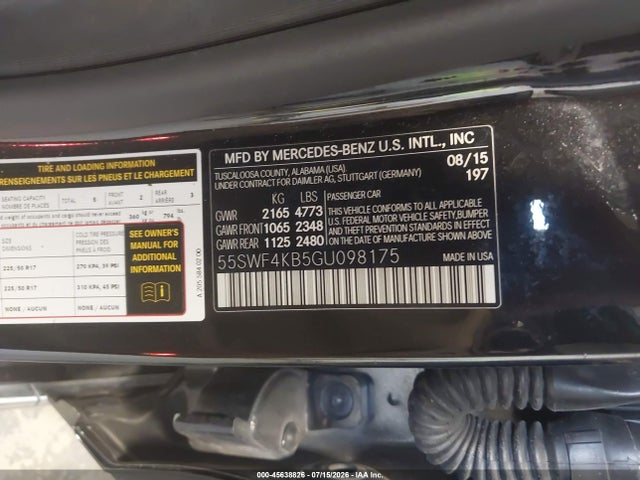 Продаж на аукціоні авто 2016 Mercedes-benz C 300 4matic, vin: 55SWF4KB5GU098175, номер лоту: 45638826