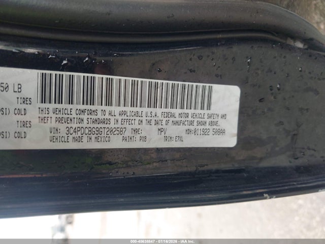 45638847 :رقم المزاد ، 3C4PDCBG9GT202587 vin ، 2016 Dodge Journey Sxt مزاد بيع