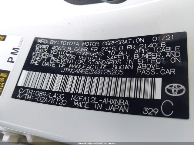 Toyota Corolla Xse 2021 JTNC4MBE3M3125205 Image 9
