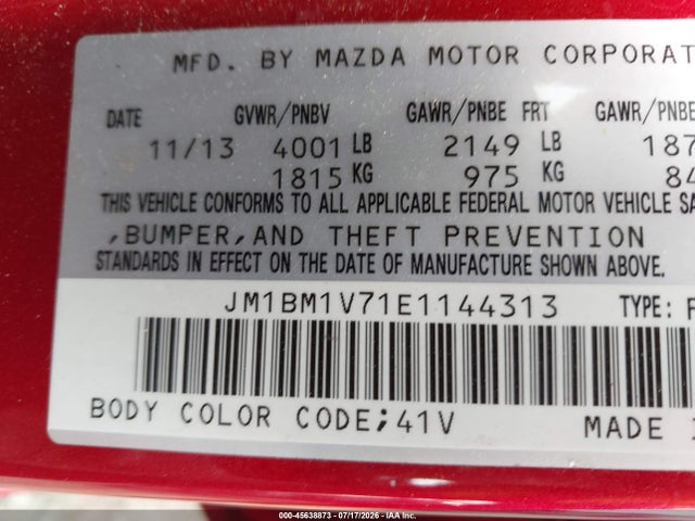 Продаж на аукціоні авто 2014 Mazda Mazda3 I Touring, vin: JM1BM1V71E1144313, номер лоту: 45638873