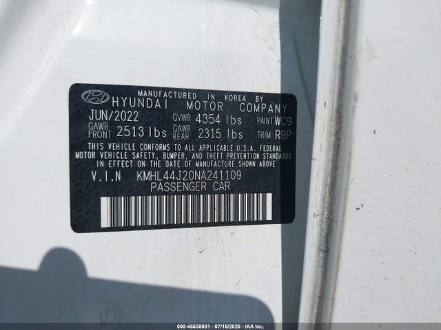 Hyundai Sonata Sel Plus 2022 KMHL44J20NA241109 Image 9