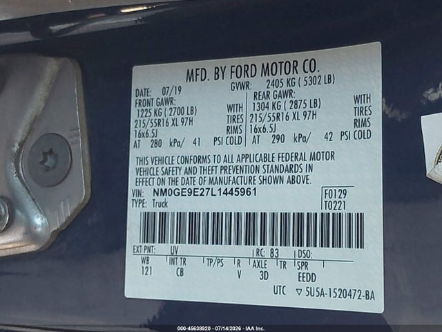 NM0GE9E27L1445961 Ford Transit Connect Xl Passenger