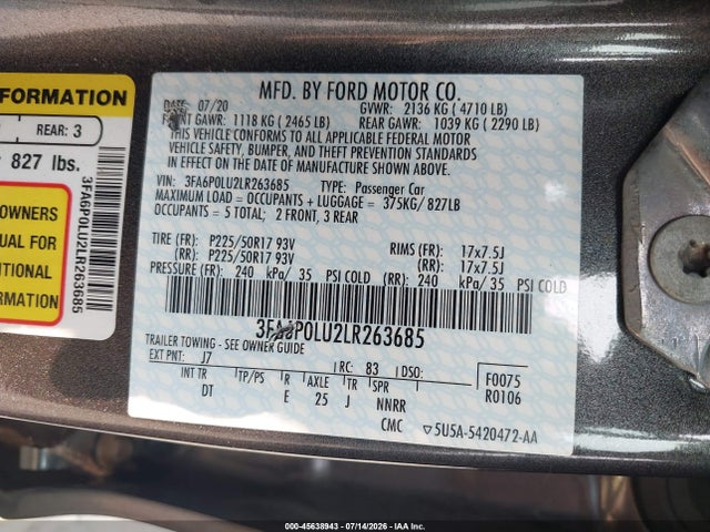 Ford Fusion Hybrid Se 2020 3FA6P0LU2LR263685 Image 9