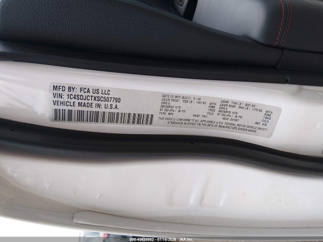 2025 Dodge Durango R/t Plus Awd მანქანა იყიდება აუქციონზე, vin: 1C4SDJCTXSC507790, აუქციონის ნომერი: 45638982
