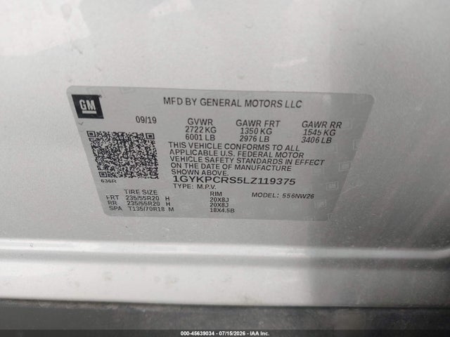 2020 Cadillac Xt6 Fwd Premium Luxury მანქანა იყიდება აუქციონზე, vin: 1GYKPCRS5LZ119375, აუქციონის ნომერი: 45639034