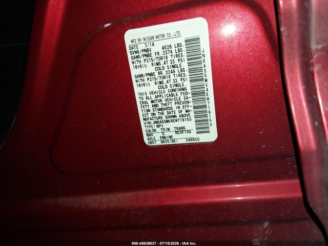Nissan Rogue Select S 2014 JN8AS5MV4EW719150 Image 9