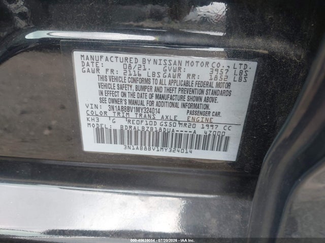 Продажа на аукционе авто 2021 Nissan Sentra S Xtronic Cvt, vin: 3N1AB8BV1MY324014, номер лота: 45639054