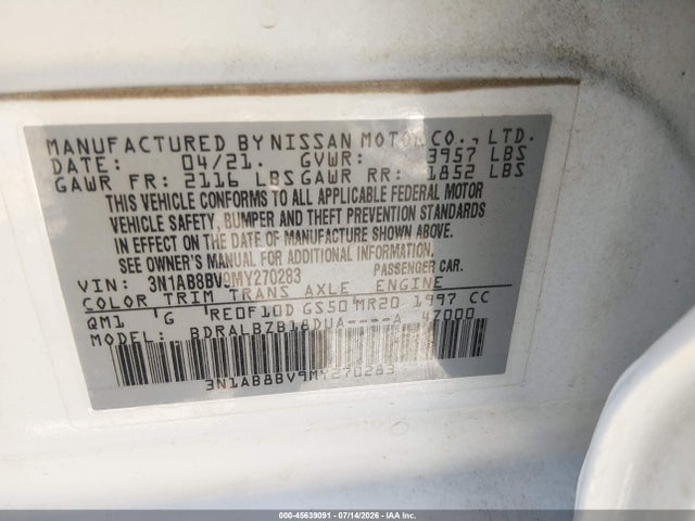 3N1AB8BV9MY270283 Nissan Sentra S Xtronic Cvt