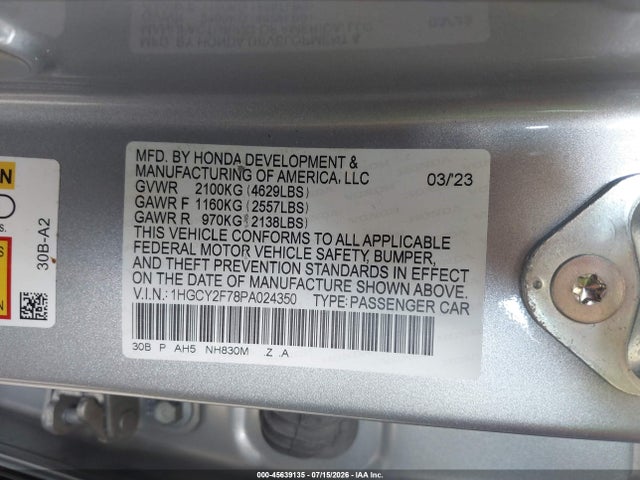 1HGCY2F78PA024350 Honda Accord Hybrid Sport-l