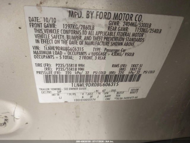 Продаж на аукціоні авто 2011 Lincoln Mks, vin: 1LNHL9DR0BG606315, номер лоту: 45639159