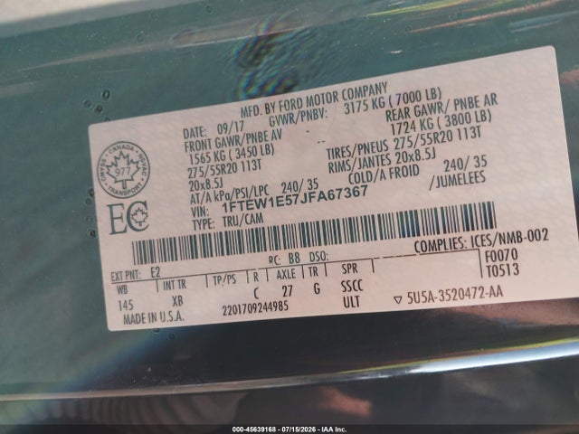 1FTEW1E57JFA67367 Ford F-150 Xlt