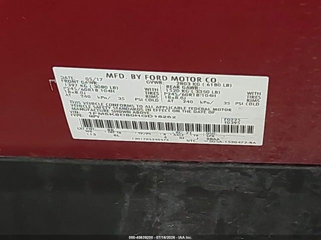Ford EXPLORER XLT 2017 1FM5K8D80HGD18262 Image 9