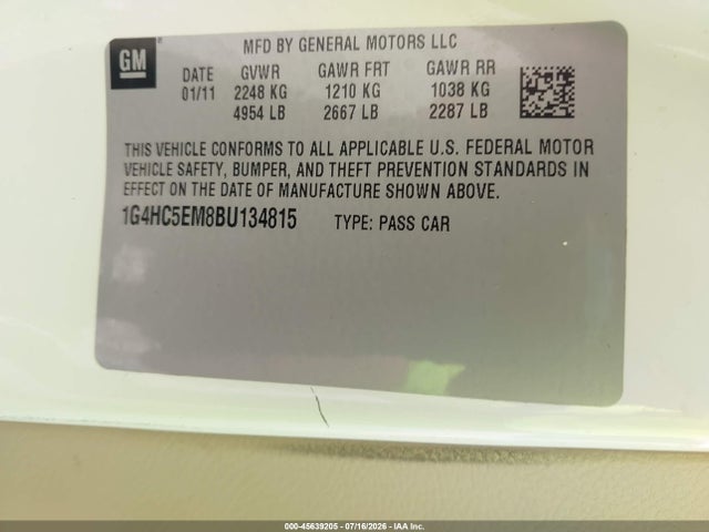 45639205 :رقم المزاد ، 1G4HC5EM8BU134815 vin ، 2011 Buick Lucerne Cxl مزاد بيع