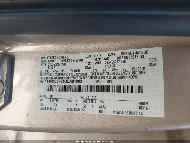 Ford ESCAPE S 2018 1FMCU0F76JUA91903 Image 9