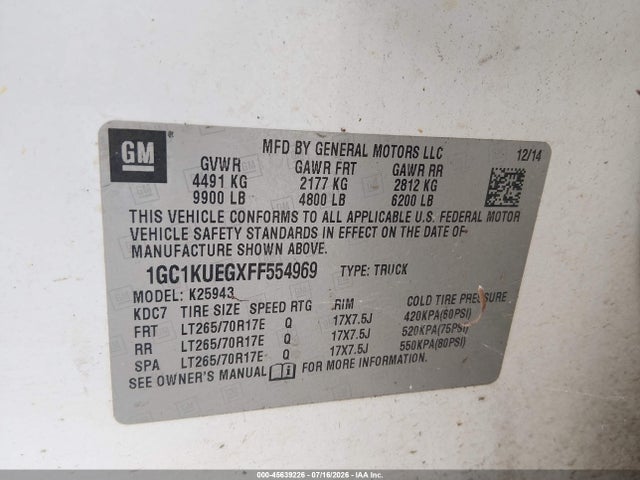 1GC1KUEGXFF554969 Chevrolet Silverado 2500hd Built After Aug 14 Work Truck