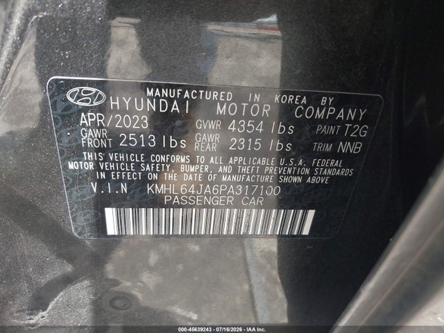 2023 Hyundai Sonata Sel მანქანა იყიდება აუქციონზე, vin: KMHL64JA6PA317100, აუქციონის ნომერი: 45639243