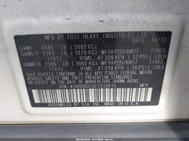 Subaru Outback 2.5i Premium 2014 4S4BRBDCXE3239815 Image 9
