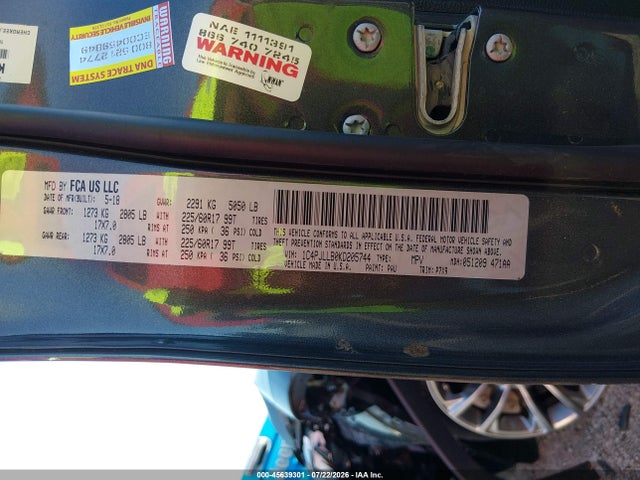 2019 Jeep Cherokee Latitude Plus Fwd მანქანა იყიდება აუქციონზე, vin: 1C4PJLLB0KD205744, აუქციონის ნომერი: 45639301