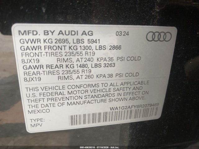 Aukcja sprzedaży 2024 Audi Q5 Premium 55 Tfsi E S Line Quattro S Tronic, vin: WA1G2AFY6R2079469, numer aukcji: 45639316